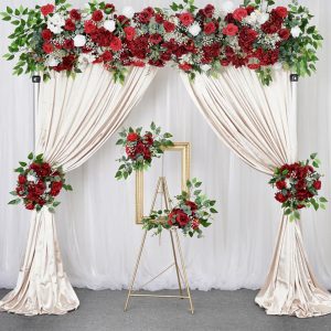 Red & White Floral Arch with Draperies - (Add-on $350)